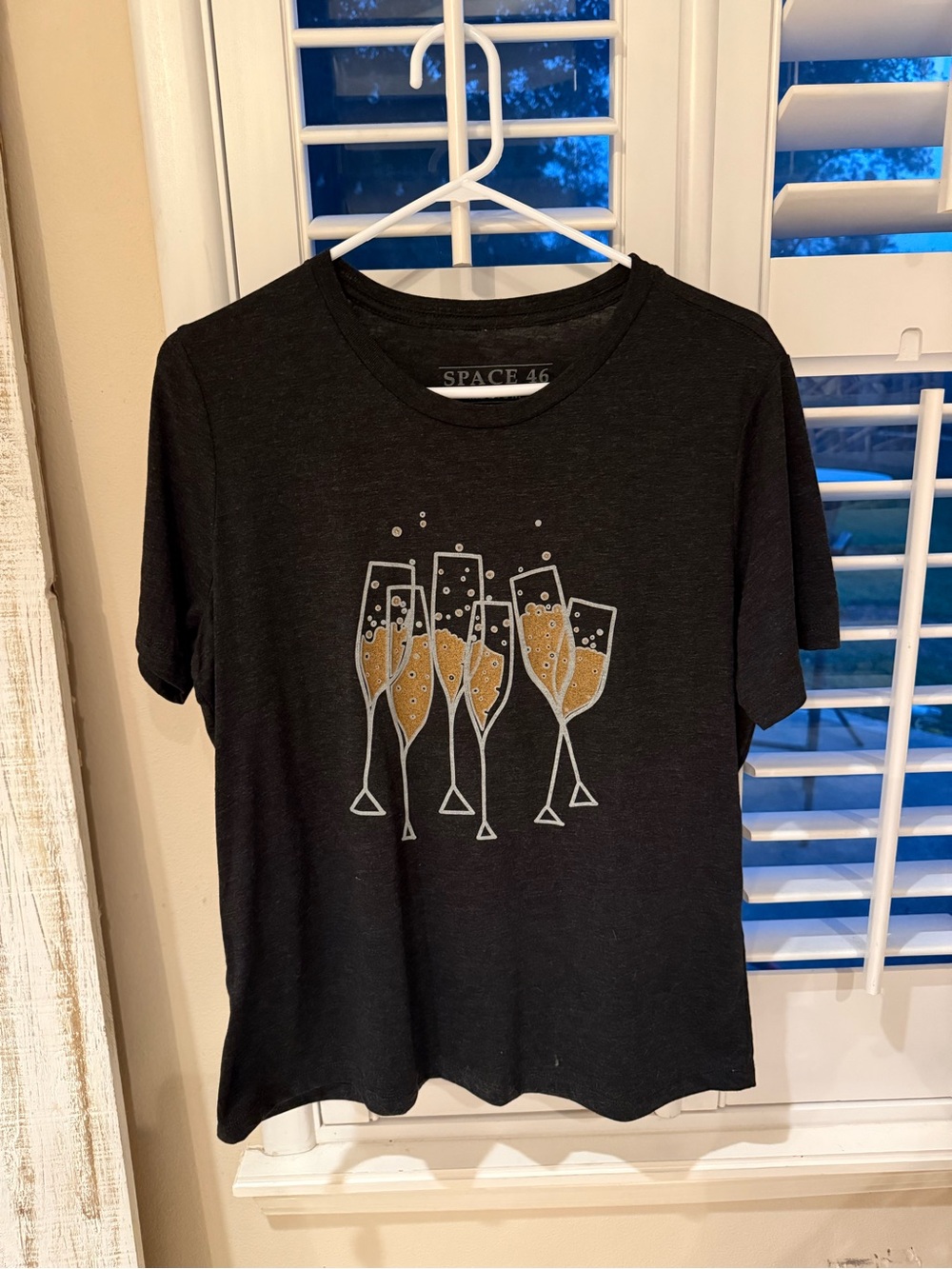 Bella Canvas Black Tee with White "Champagne for Breakfast" Script